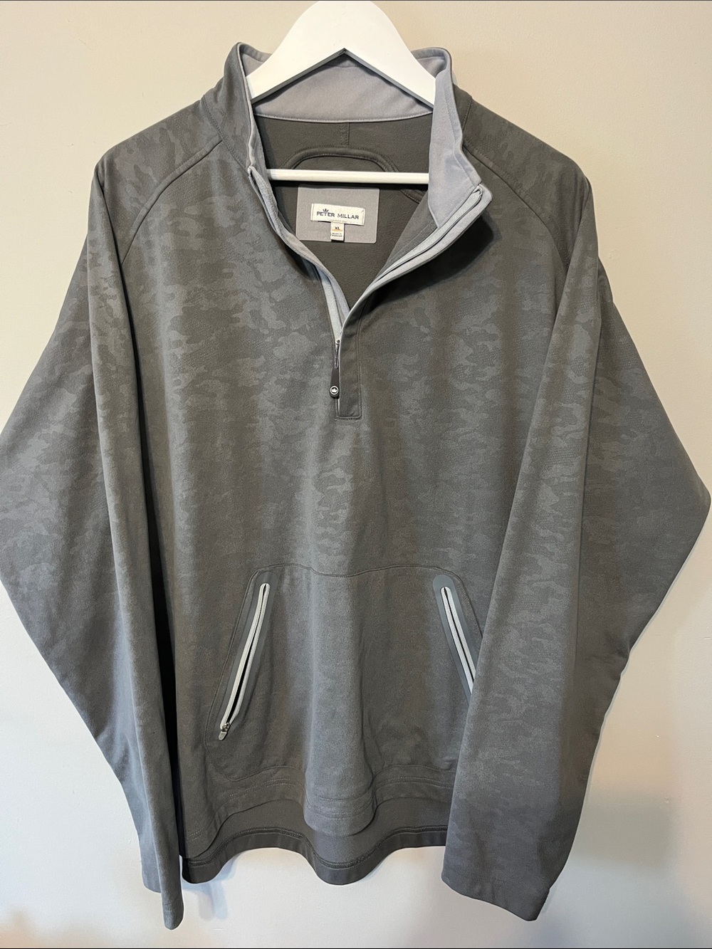 Peter Millar Men's Gray Soft Camouflage Quarter-Zip Pullover